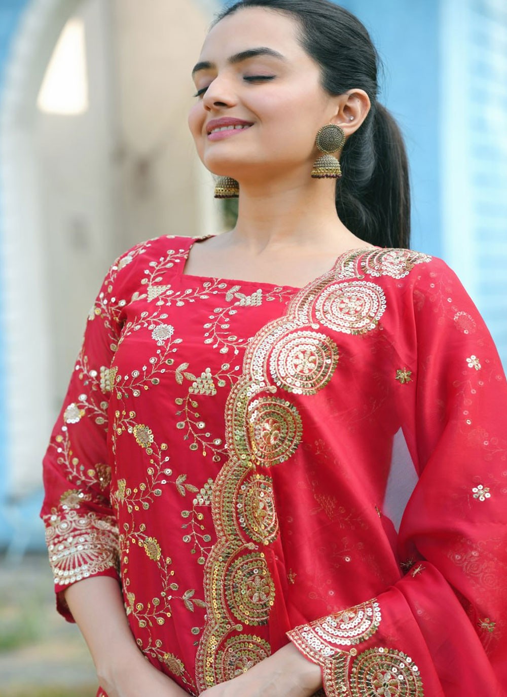 Embroidered Rangoli Red Readymade Lehenga Choli L3790