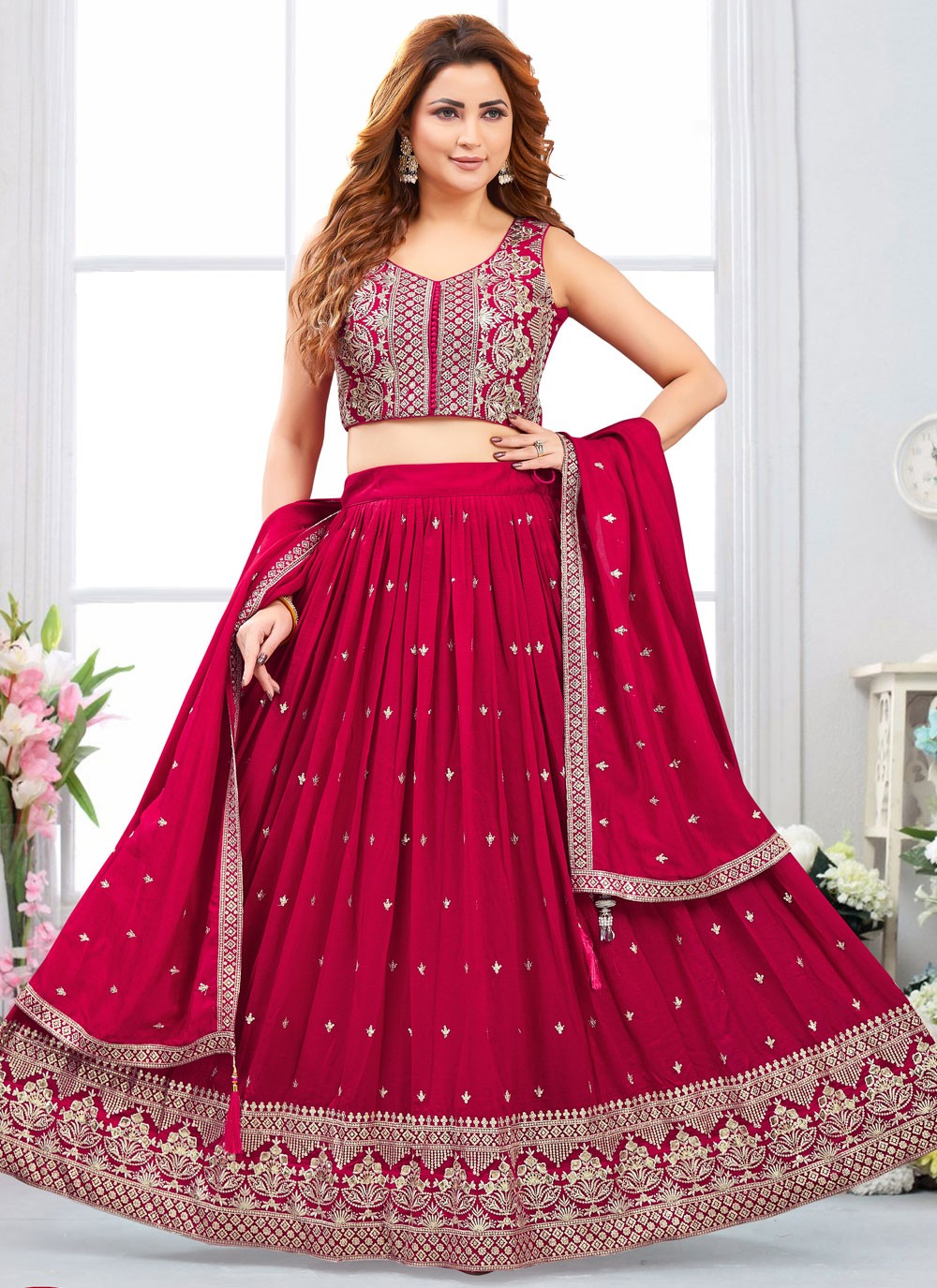 Embroidered Silk Hot Pink Lehenga Choli L3476