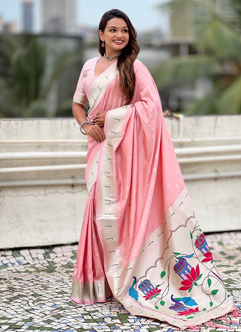 Pink Silk Trendy Saree Woven, Zari S19442