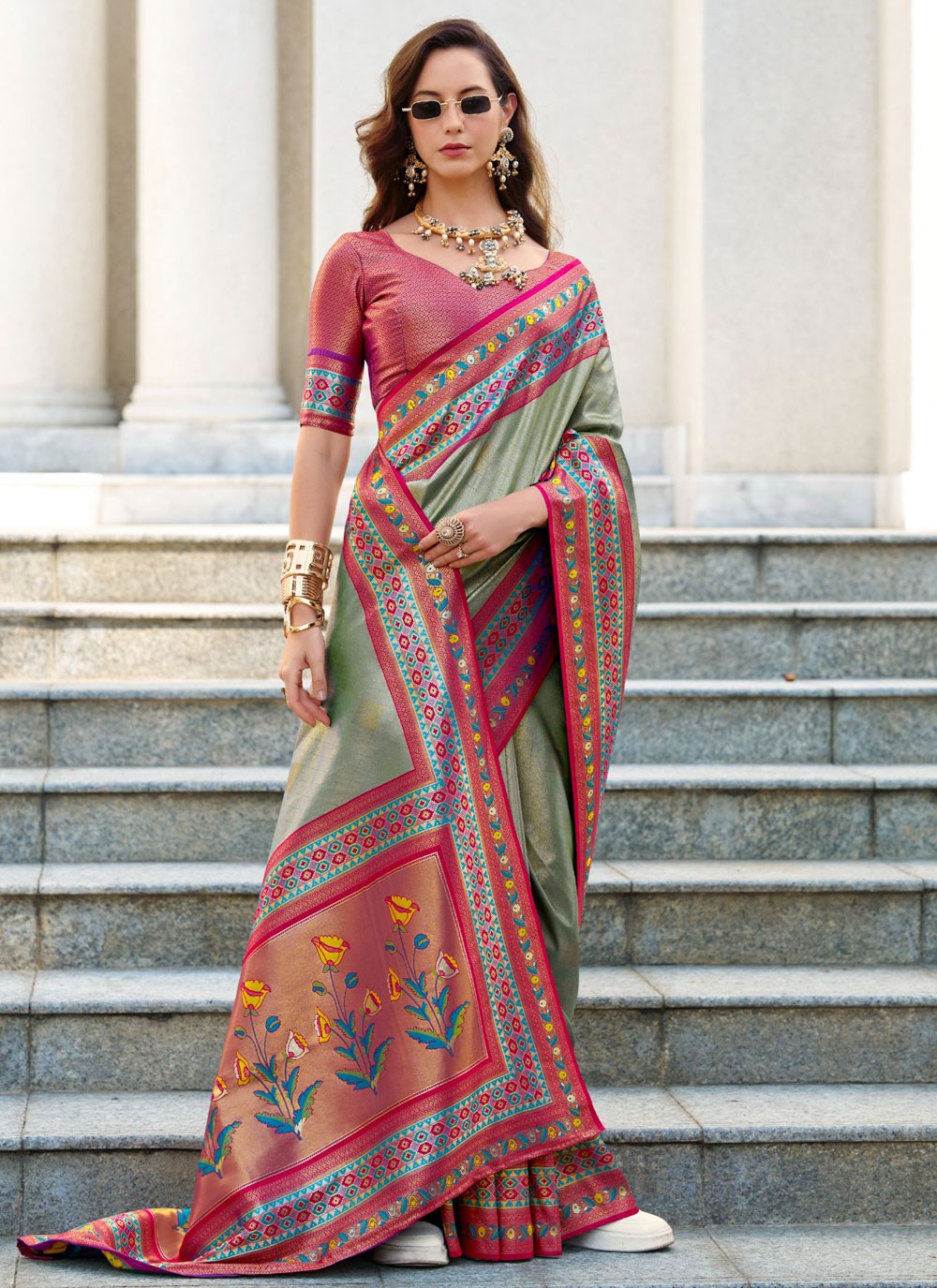 Contemporary Weaving Zari Grey Silk Saree S13300