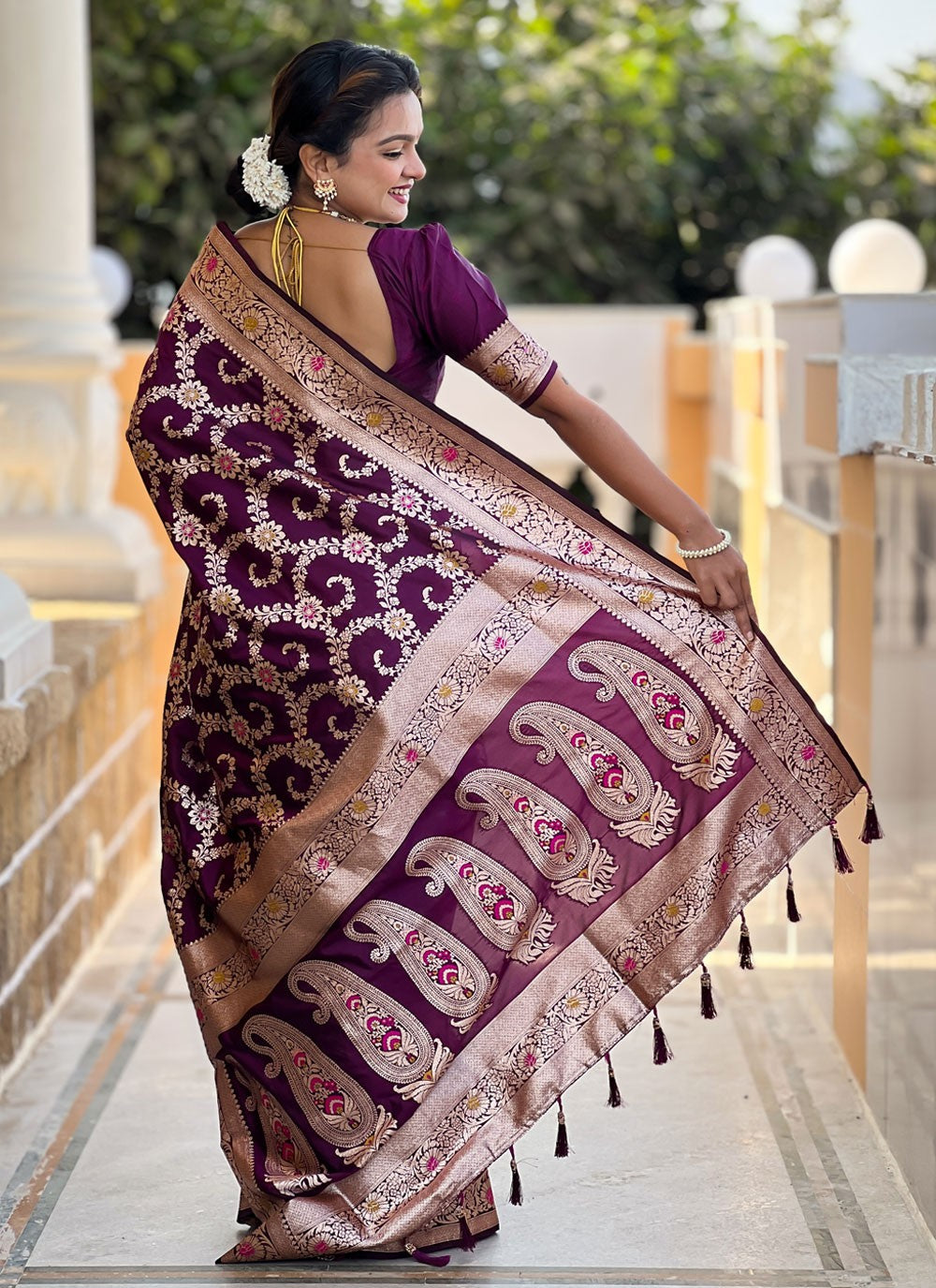 Meenakari Banarasi Silk Purple Saree S14403