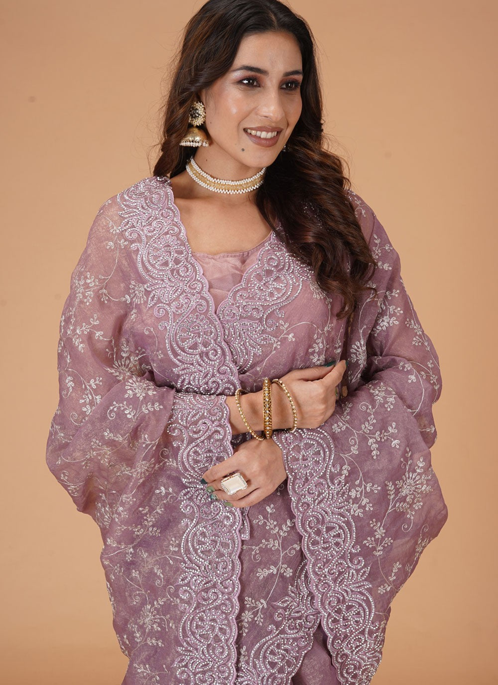 Cut Work Georgette Lavender Trendy Saree S15477