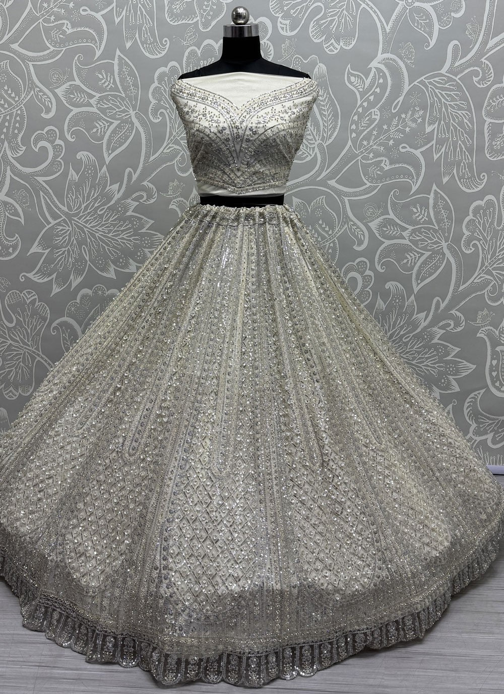 Diamond Net White Lehenga - L3338