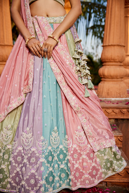 Multi-Color Chiffon Lehenga Set with Sequins & Moti Embroidery | Chinon Dupatta - LC2516