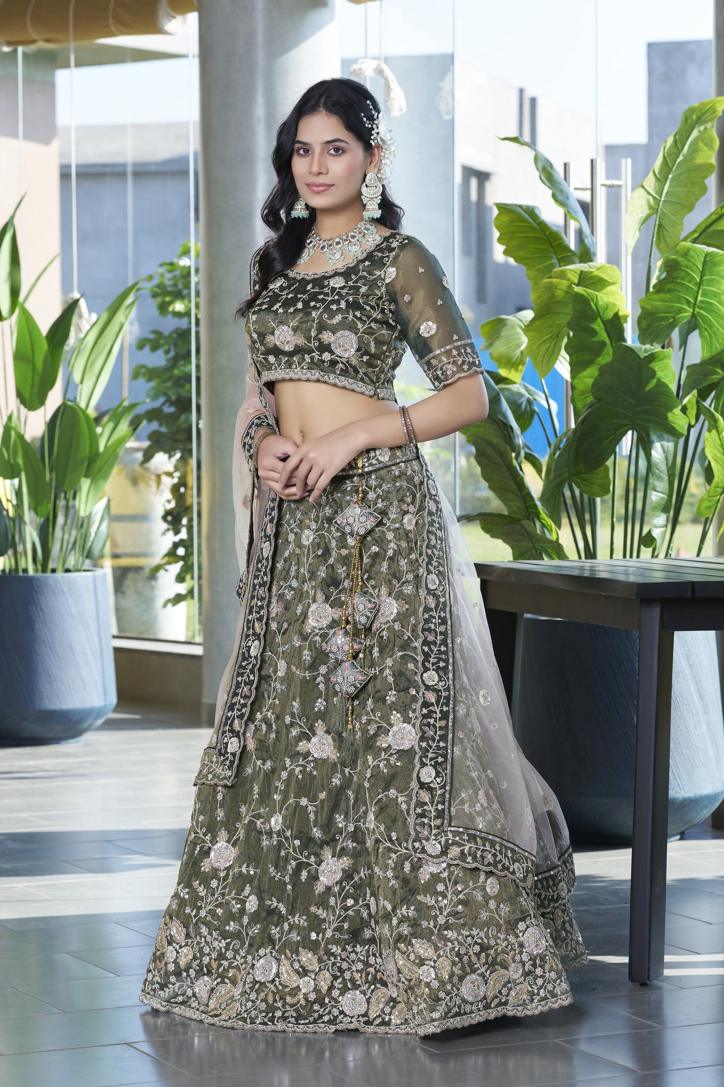 Mehendi Green Silk Wedding Lehenga LC2501