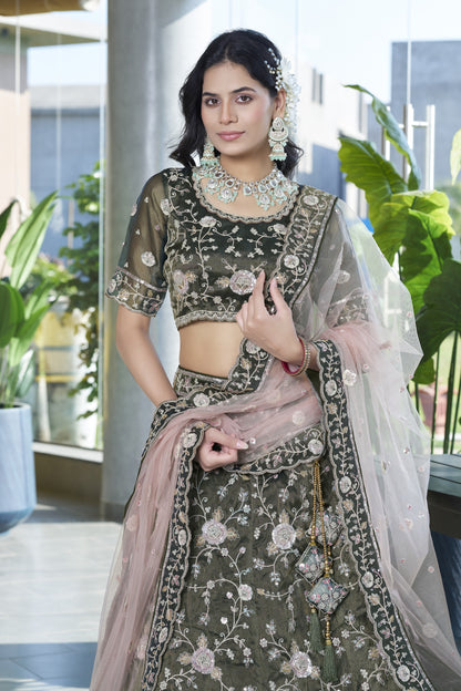 Mehendi Green Silk Wedding Lehenga LC2501