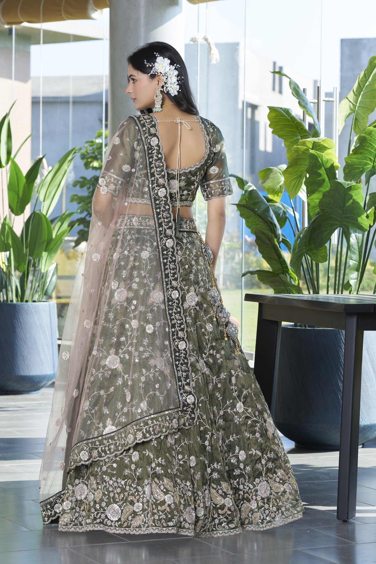 Mehendi Green Silk Wedding Lehenga LC2501