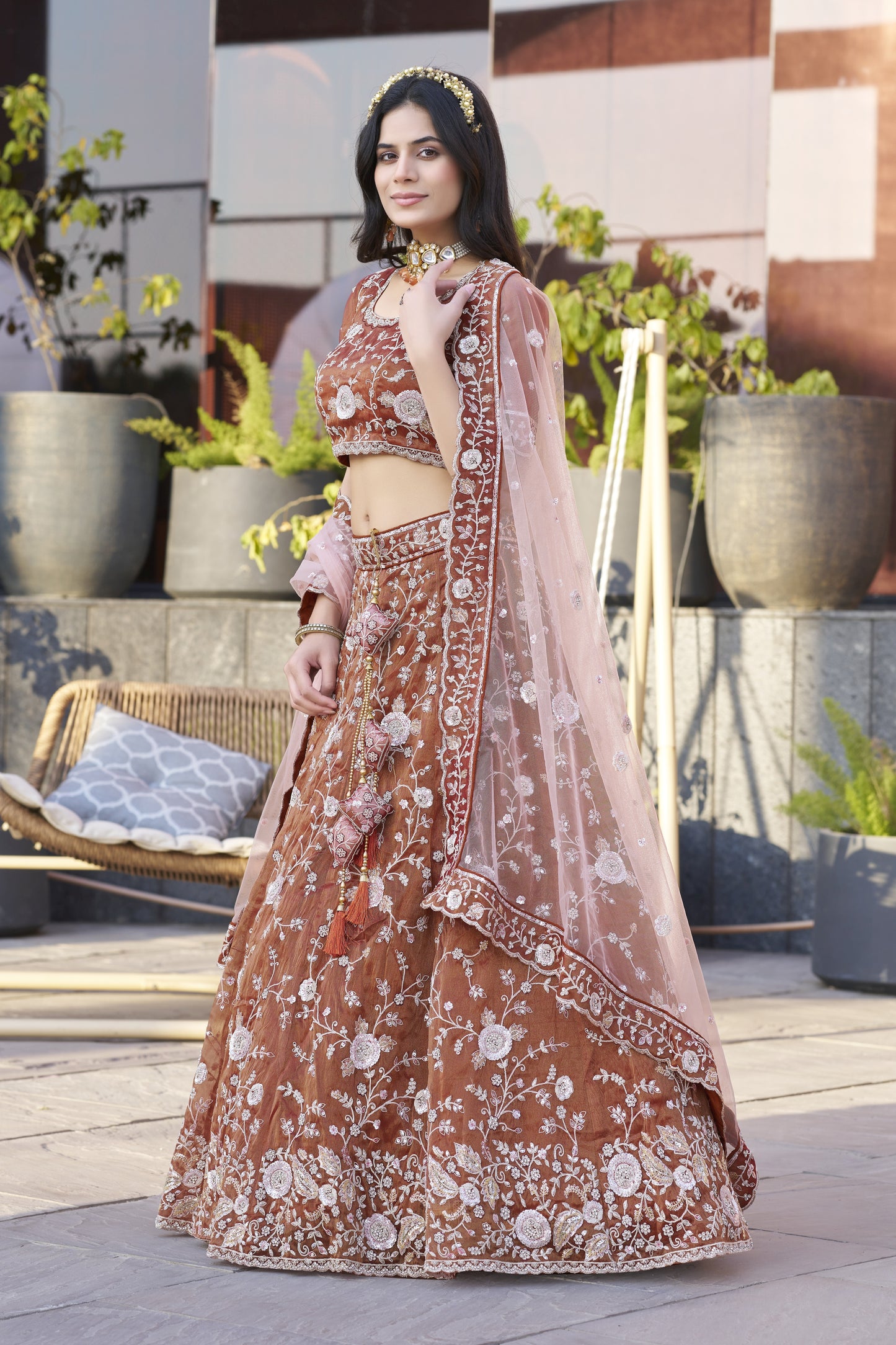 Dark Orange Silk Wedding Lehenga LC2502