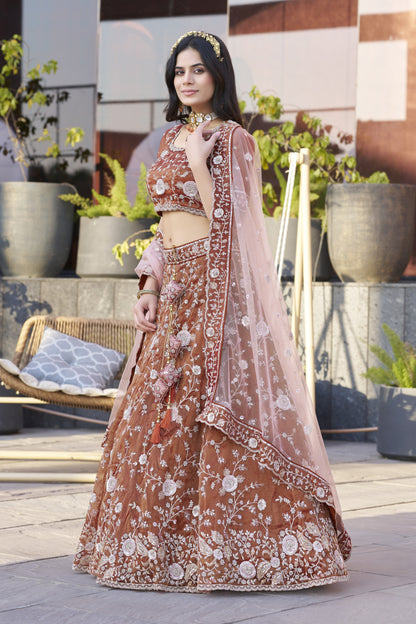 Dark Orange Silk Wedding Lehenga LC2502