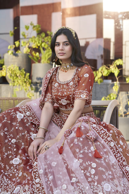 Dark Orange Silk Wedding Lehenga LC2502