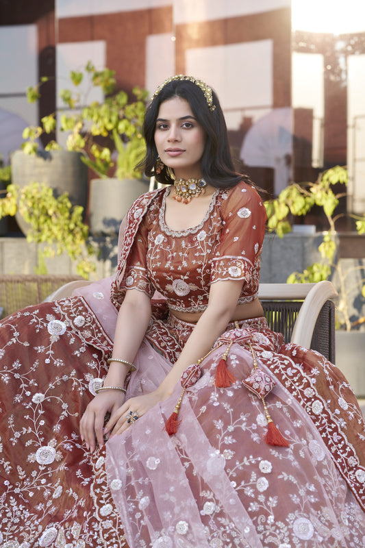 Dark Orange Silk Wedding Lehenga LC2502