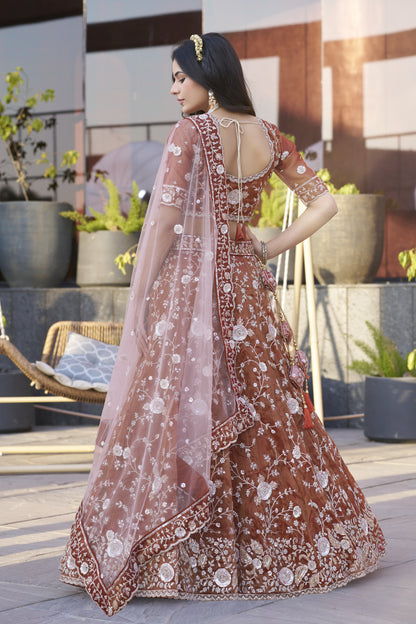 Dark Orange Silk Wedding Lehenga LC2502