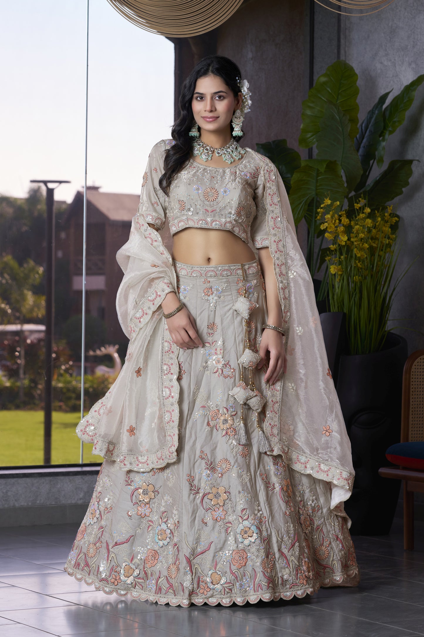 Grey Fendi Silk Wedding Lehenga LC2504