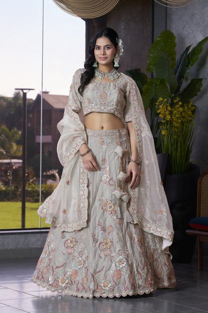 Grey Fendi Silk Wedding Lehenga LC2504