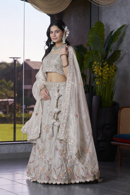 Grey Fendi Silk Wedding Lehenga LC2504
