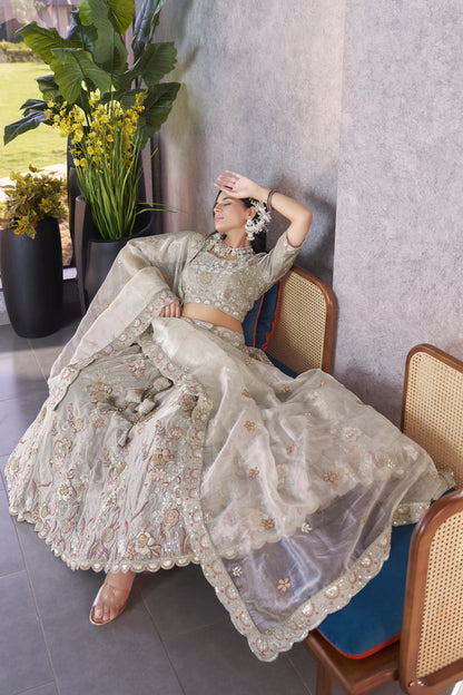 Grey Fendi Silk Wedding Lehenga LC2504