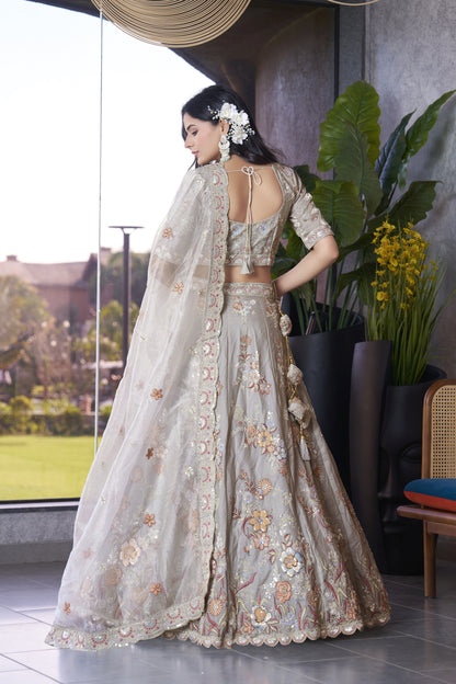 Grey Fendi Silk Wedding Lehenga LC2504