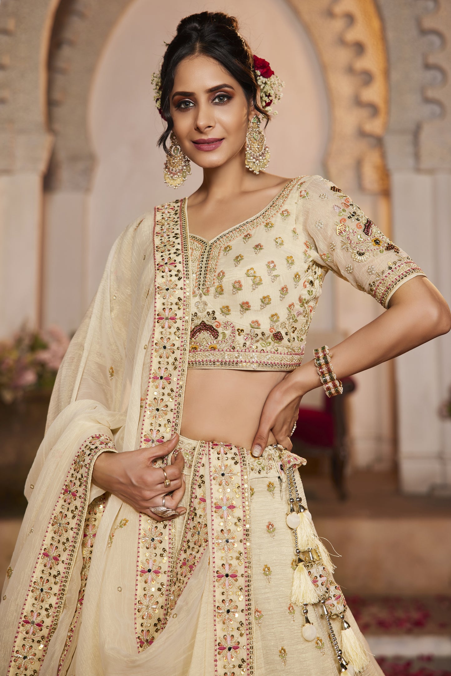 Cream Tissue Bridal Lehenga LC2507