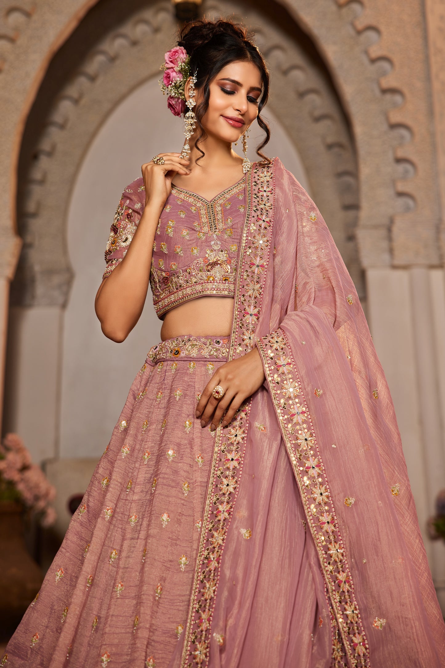 Dusty Rose Tissue Wedding Lehenga LC2508