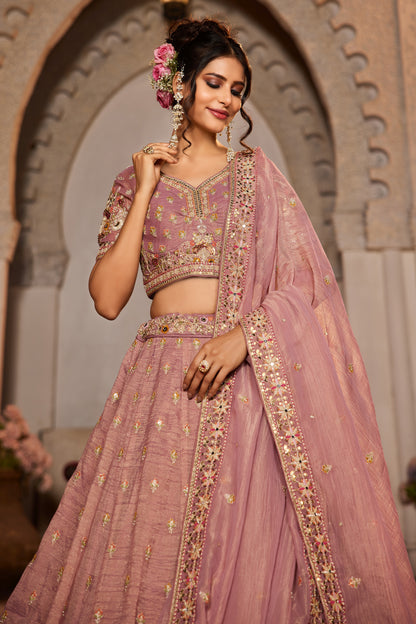 Dusty Rose Tissue Wedding Lehenga LC2508