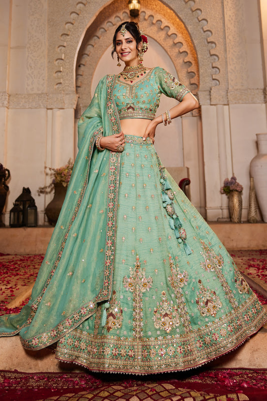 Green Tissue Wedding Lehenga LC2509