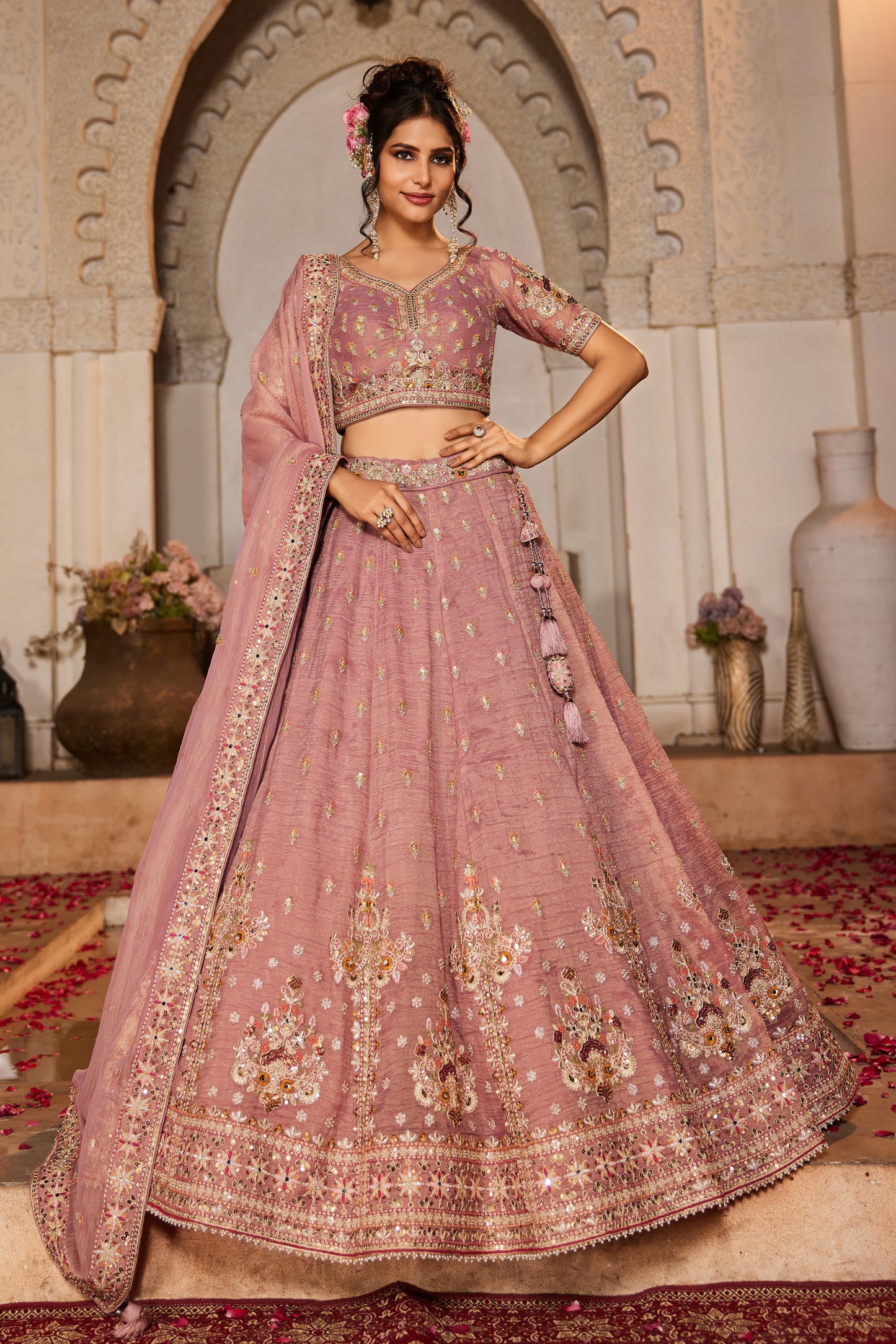 Dusty Rose Tissue Wedding Lehenga LC2508
