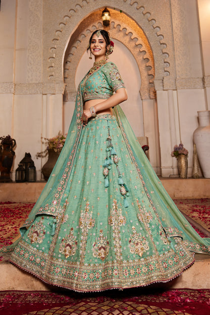 Green Tissue Wedding Lehenga LC2509