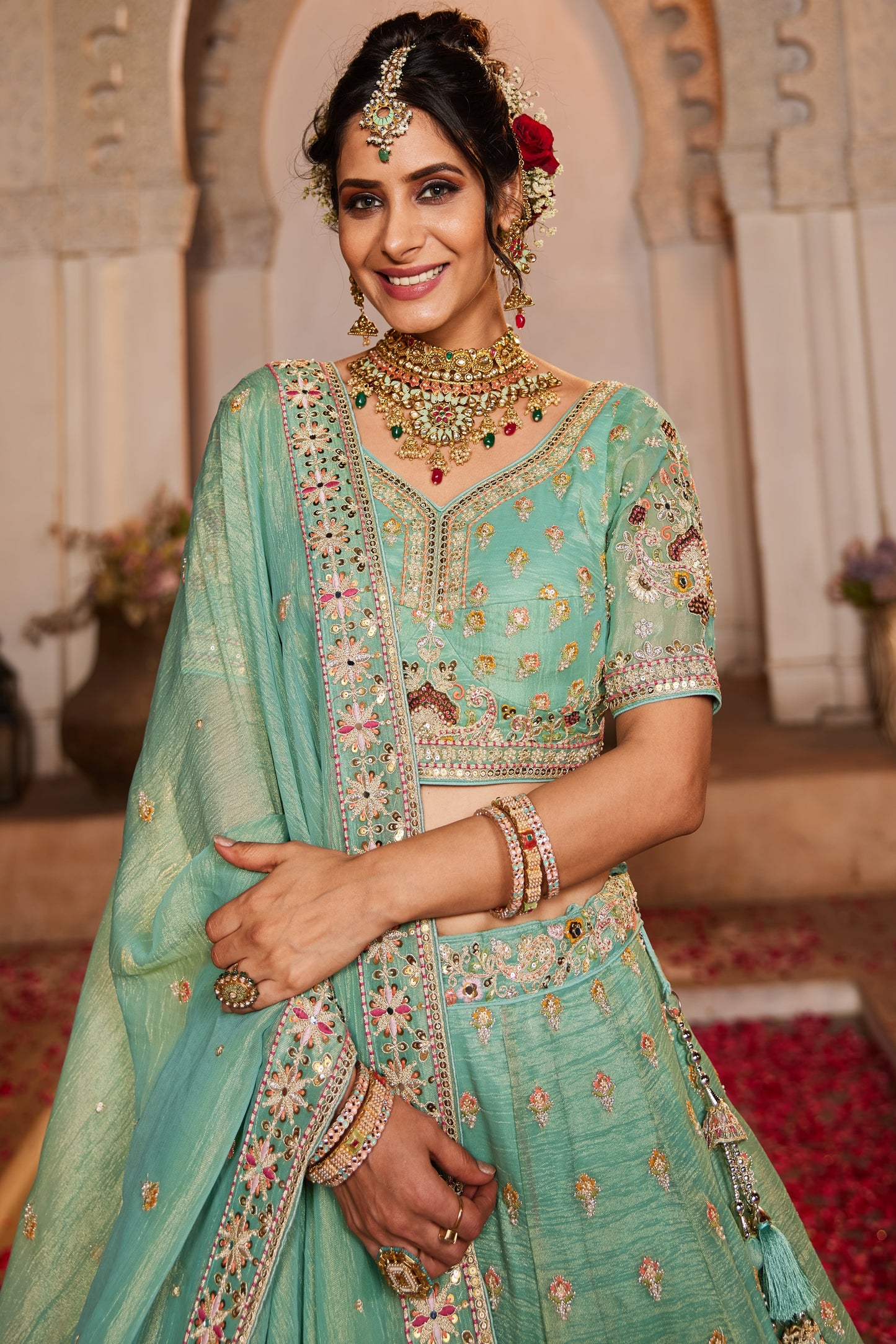 Green Tissue Wedding Lehenga LC2509