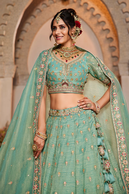 Green Tissue Wedding Lehenga LC2509