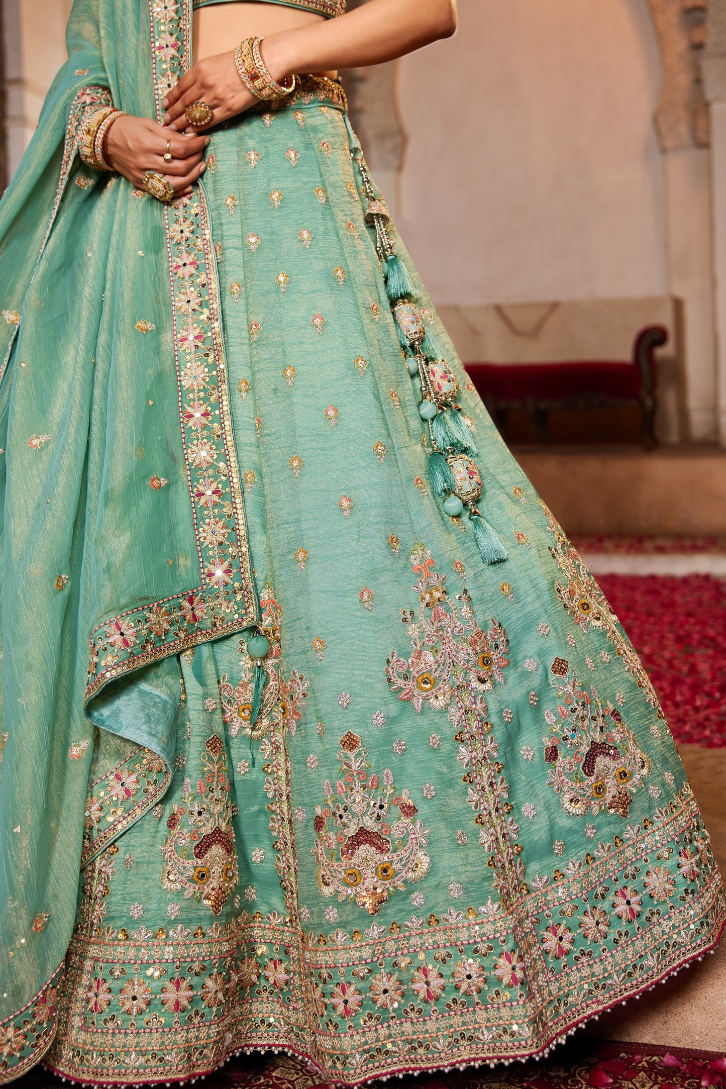 Green Tissue Wedding Lehenga LC2509