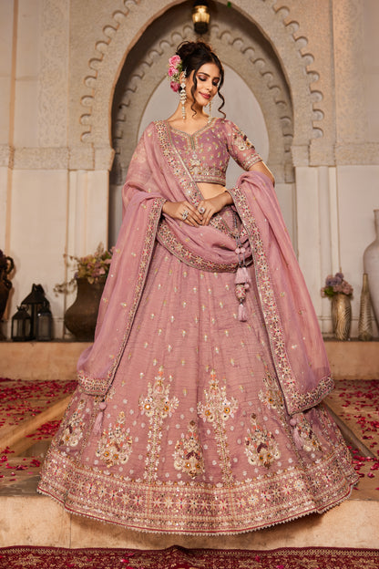Dusty Rose Tissue Wedding Lehenga LC2508