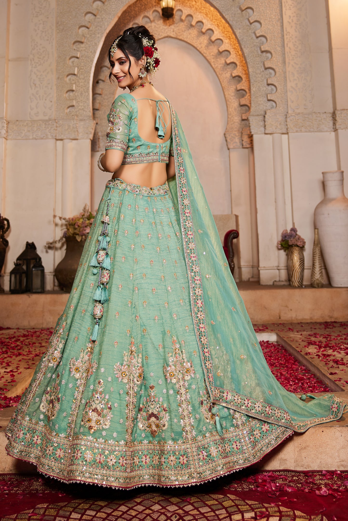 Green Tissue Wedding Lehenga LC2509