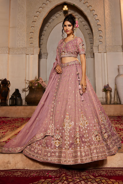 Dusty Rose Tissue Wedding Lehenga LC2508