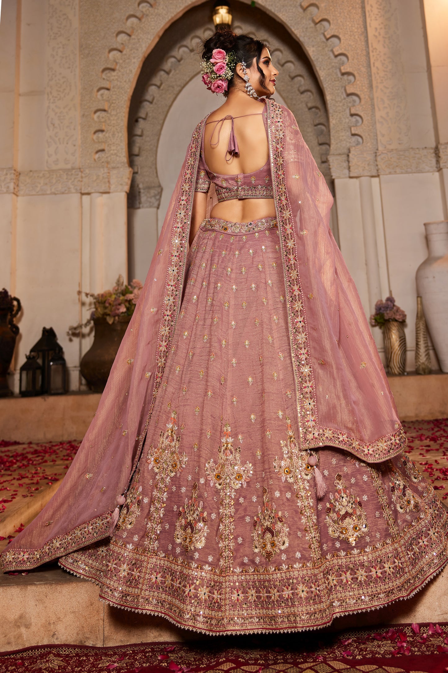 Dusty Rose Tissue Wedding Lehenga LC2508
