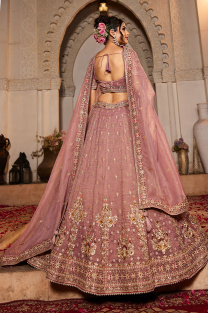 Dusty Rose Tissue Wedding Lehenga LC2508