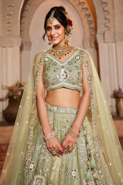 Lime Green Tissue Bridal Lengha LC2510