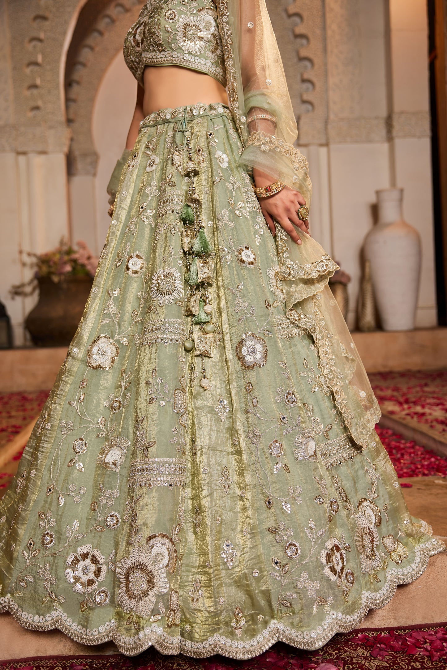 Lime Green Tissue Bridal Lengha LC2510