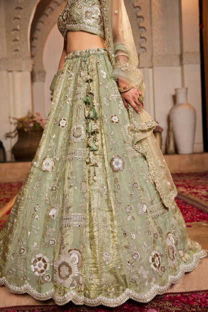 Lime Green Tissue Bridal Lengha LC2510