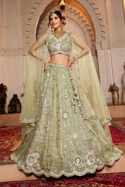 Lime Green Tissue Bridal Lengha LC2510