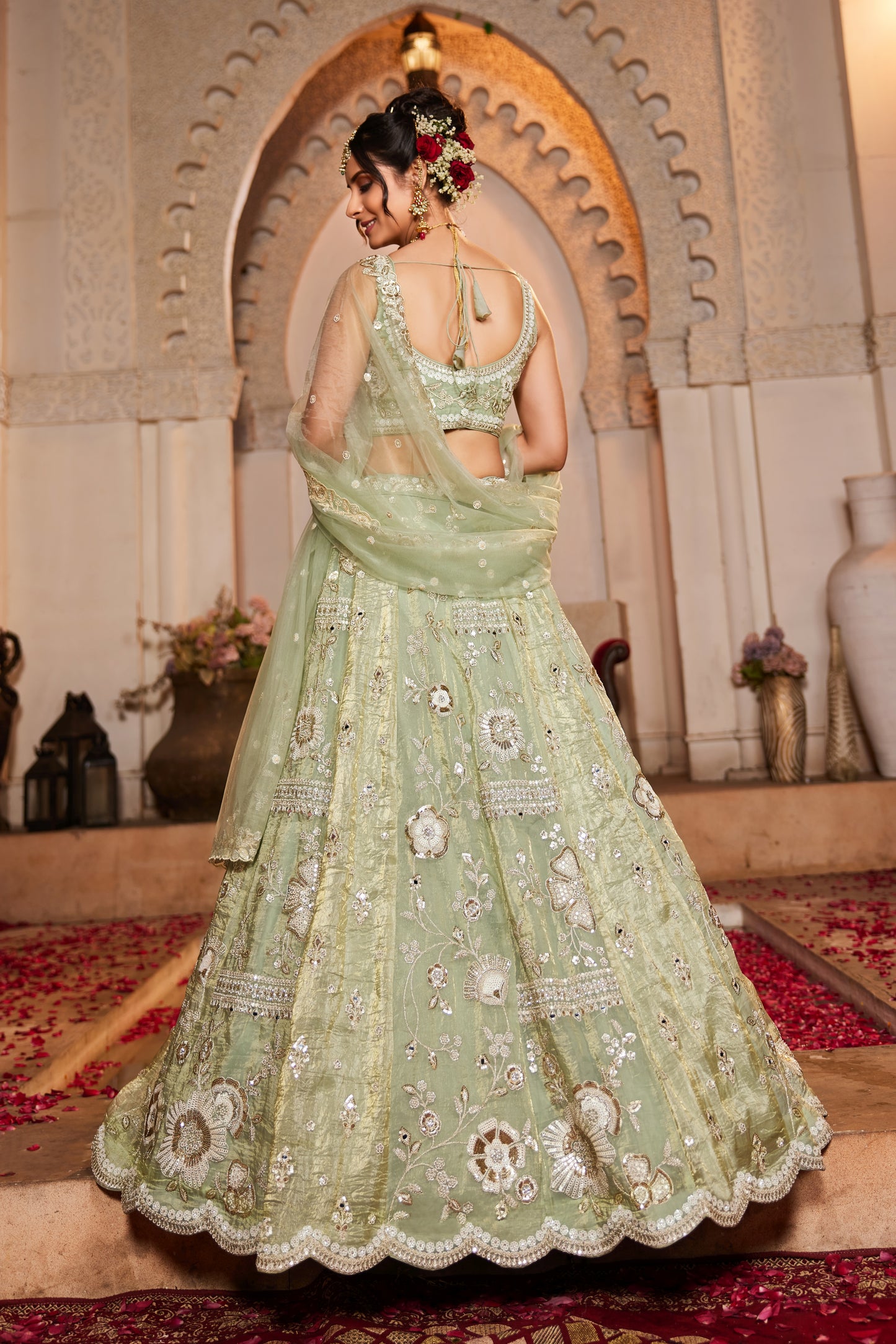 Lime Green Tissue Bridal Lengha LC2510