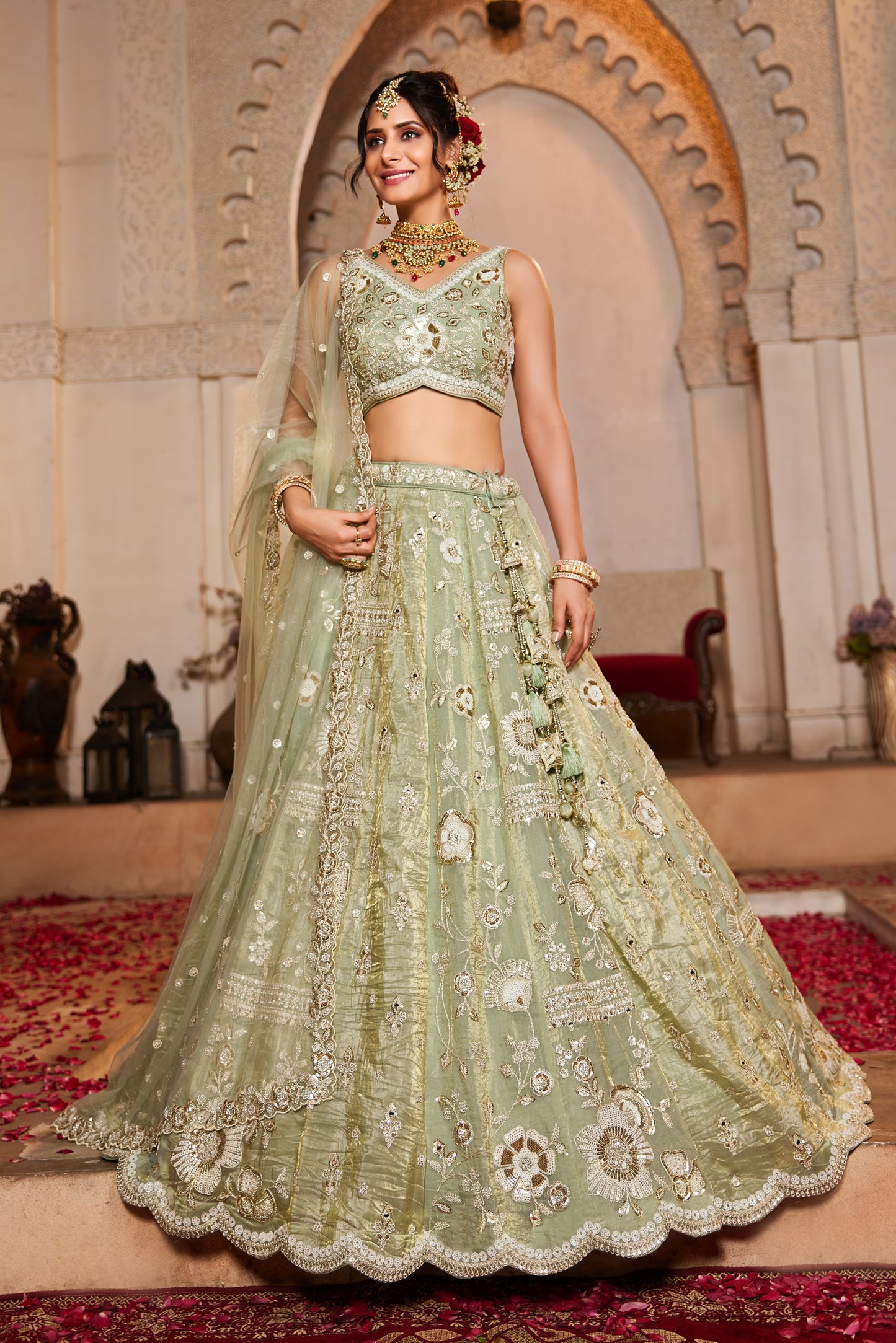 Lime Green Tissue Bridal Lengha LC2510
