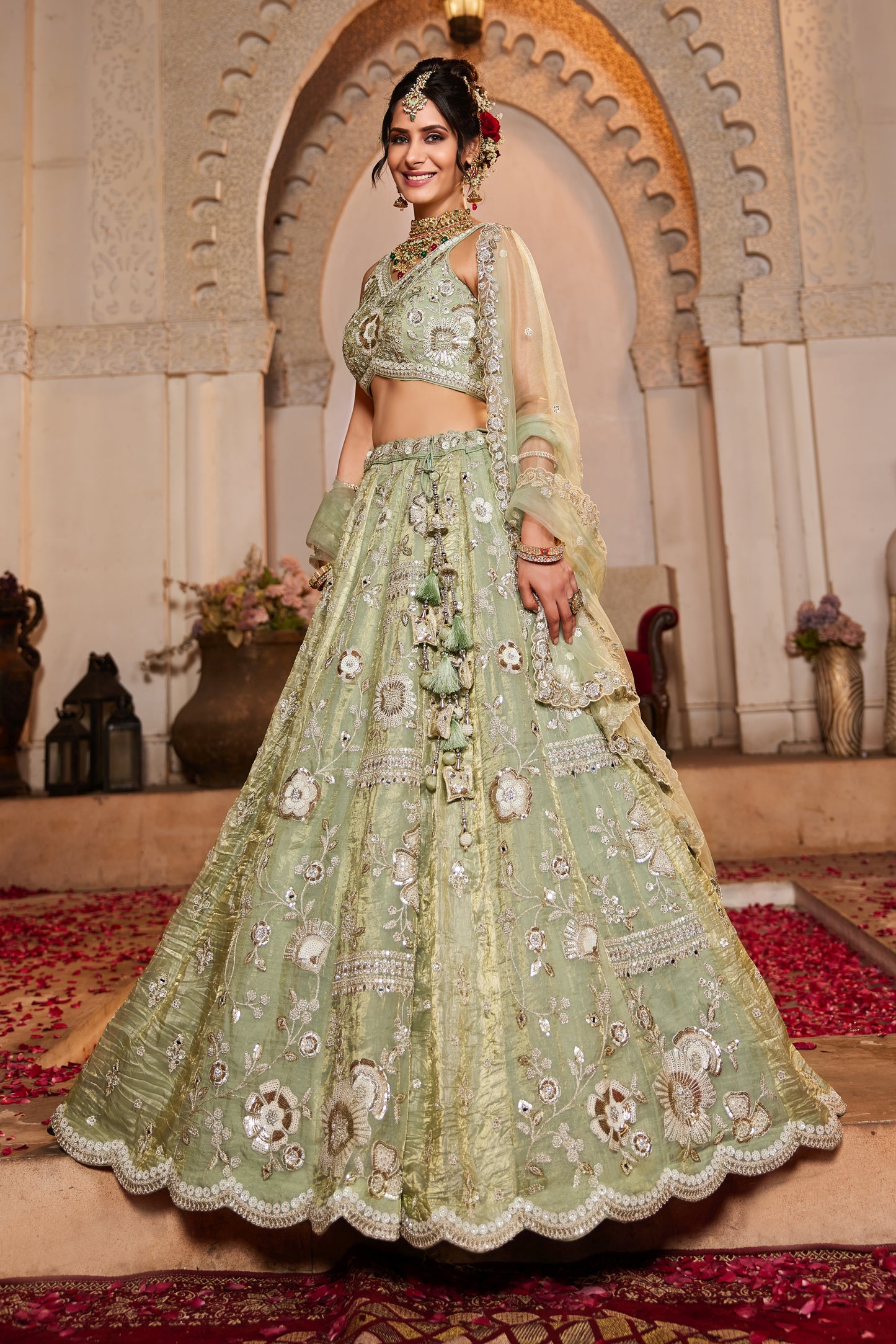 Lime Green Tissue Bridal Lengha LC2510
