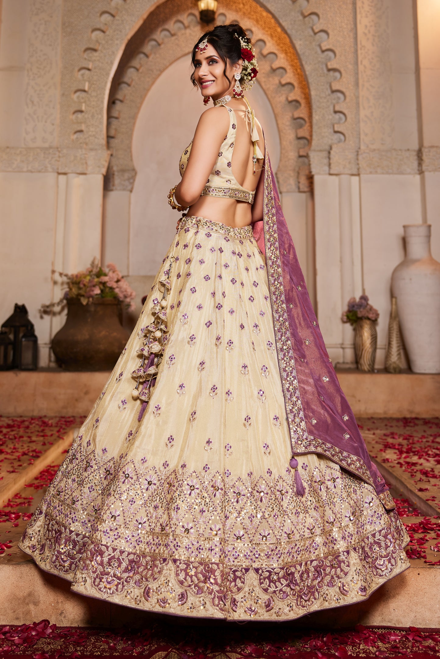 Cream & Purple Lehenga – A Regal Ethnic Ensemble - LC2512