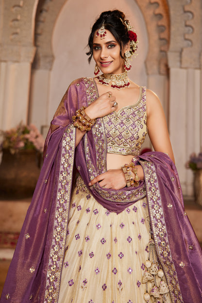 Cream & Purple Lehenga – A Regal Ethnic Ensemble - LC2512