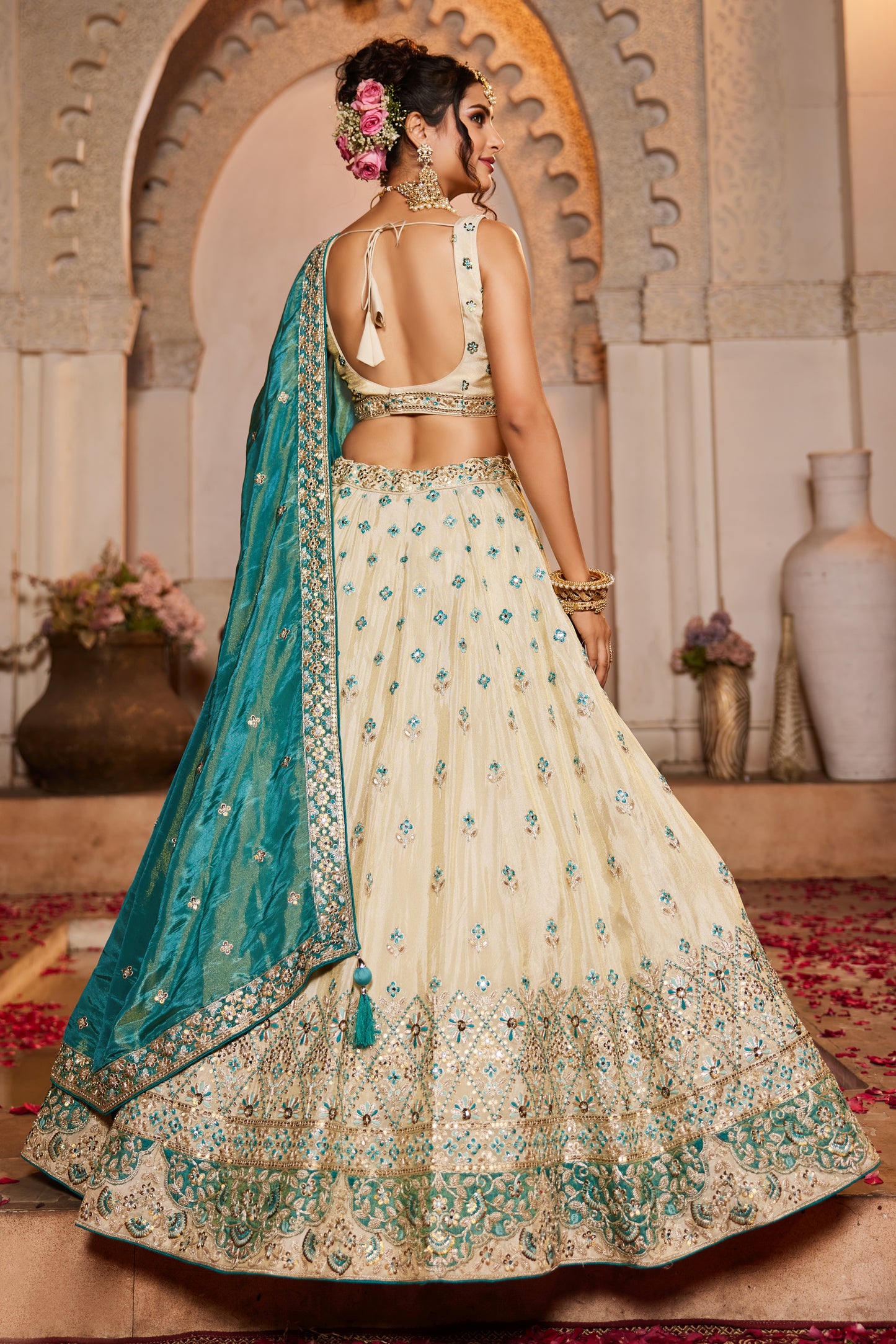 Cream & Teal Lehenga – A Timeless Statement of Grace - LC2513