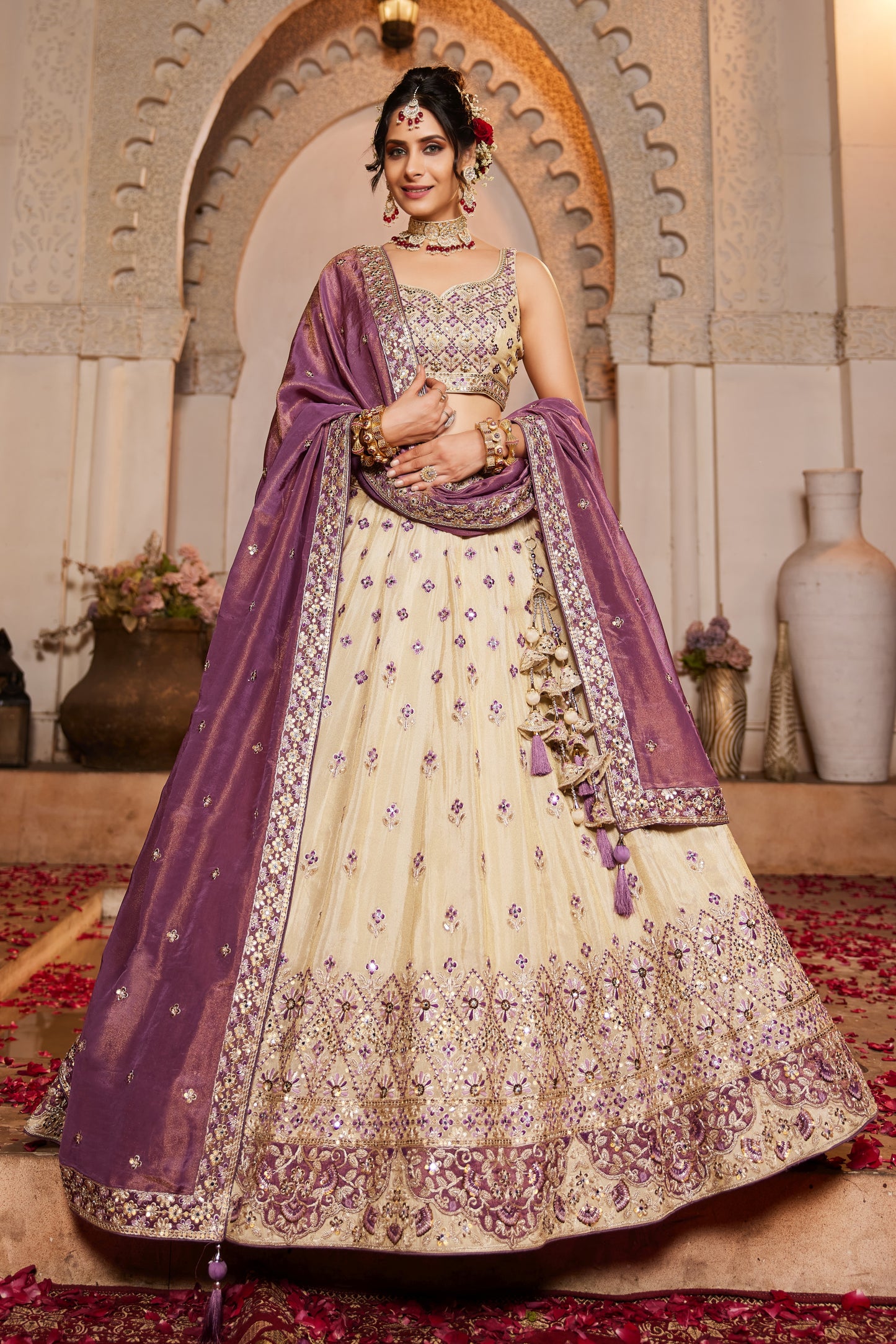 Cream & Purple Lehenga – A Regal Ethnic Ensemble - LC2512