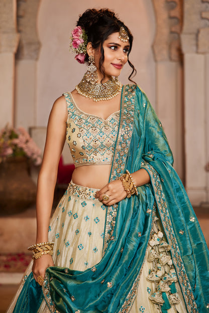 Cream & Teal Lehenga – A Timeless Statement of Grace - LC2513
