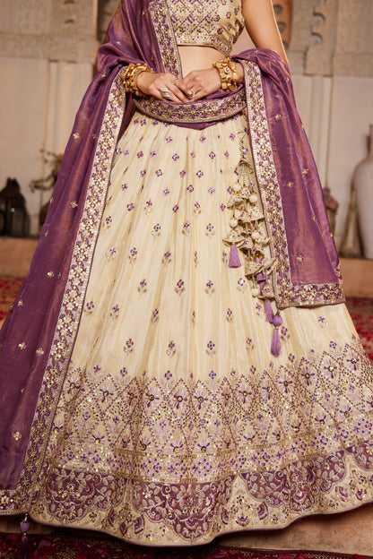 Cream & Purple Lehenga – A Regal Ethnic Ensemble - LC2512
