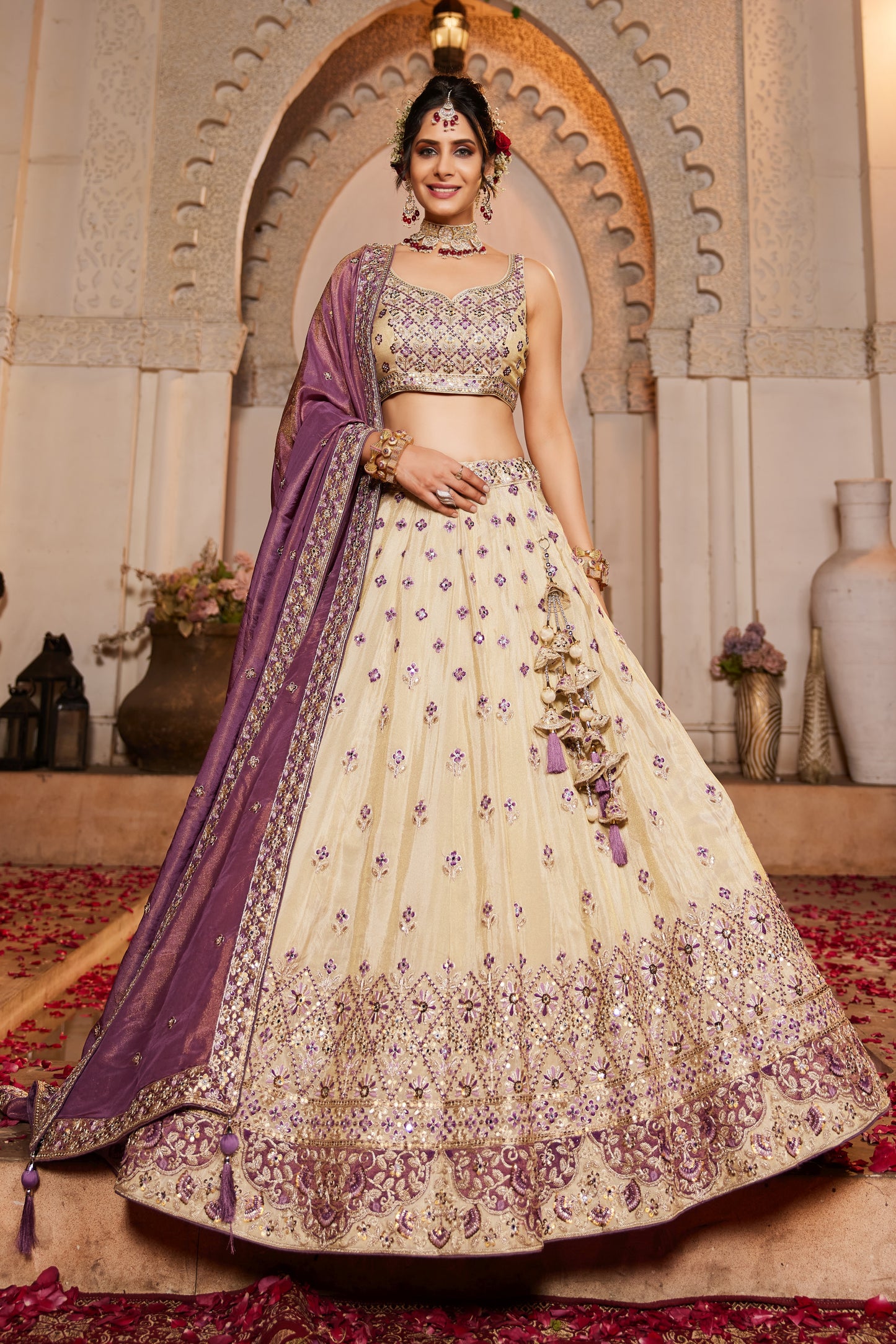 Cream & Purple Lehenga – A Regal Ethnic Ensemble - LC2512