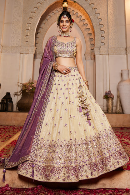 Cream & Purple Lehenga – A Regal Ethnic Ensemble - LC2512